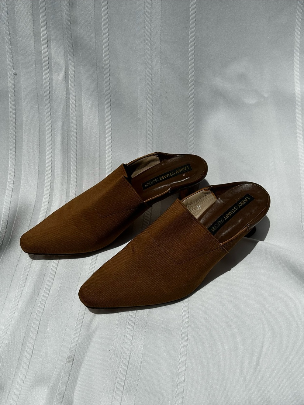 Vintage Larry Stuart Womens 7 Slip-On Mules Block Heel Brown Italian Leather